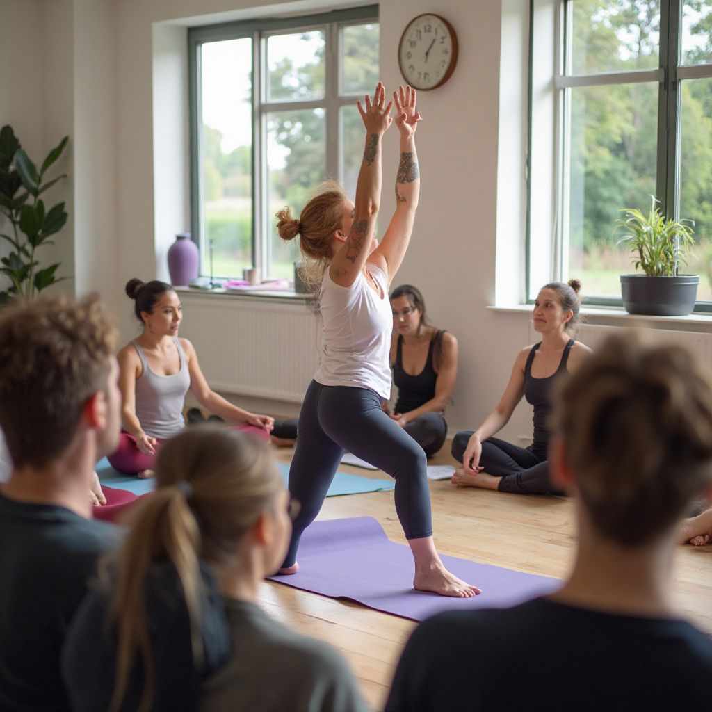 Yoga workshop with participants learning meditation techniques